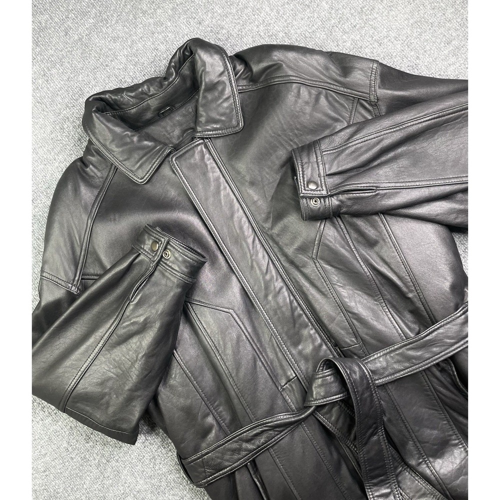 Vintage Wilsons Jacket Men's L Leather Anorak Thinsulate Thermal Black Belted